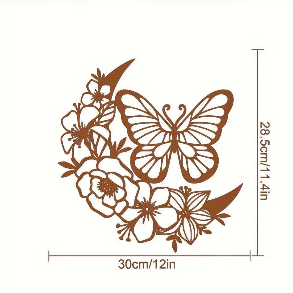CIFbuy Boho Moon Phase Butterfly Flower Metal Wall Art Nordic Home Decor