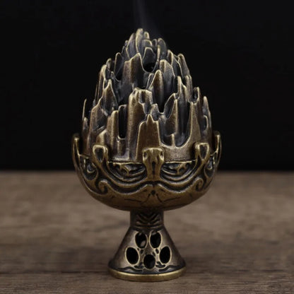 Buddhist Sense Brass Alloy Cone Incense Burner Bronze Censer Tea Ceremony Antiqu
