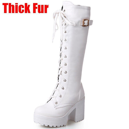 Ladies shoelace Belt Buckle Boots Women High Heels Date Shoes Woman