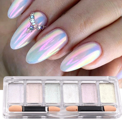 Nail Glitter Powder 6Color Mirror Holographic Glass Aurora Fine Pigment Manicure