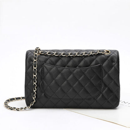 Quilted Real Leather Caviar Effect Double Flap Shoulder bag Handbag Purse Chains