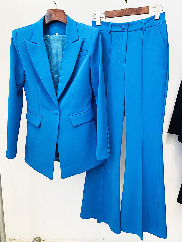 Pantsuits Two Piece Set Office Ladies Women Top + Flared Pants Formal Suit