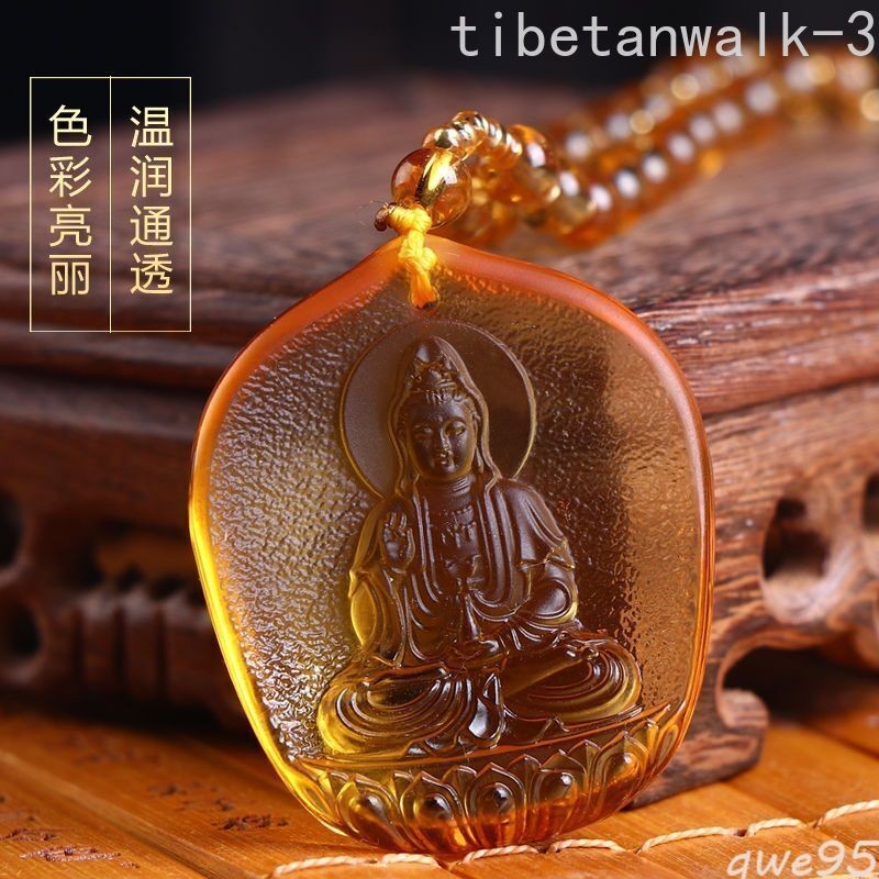 Yellow Buddhist Guanyin Statue Necklace Pendant Accessories Pendant