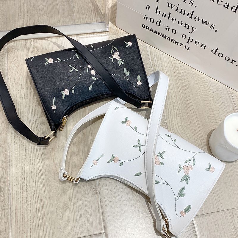 Bag Embroidery Flower Underarm Bag Retro Handbags Small Shoulder Purse Zipper