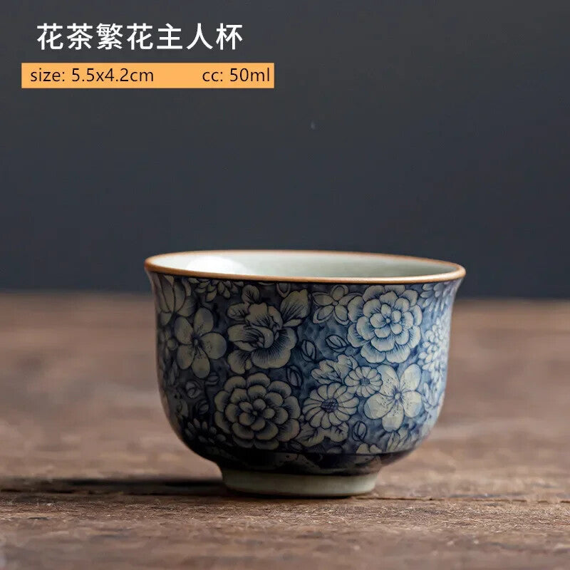 Ceramic Tea Cups Handmade Blue and White Porcelain Chinese Custom Tea Set