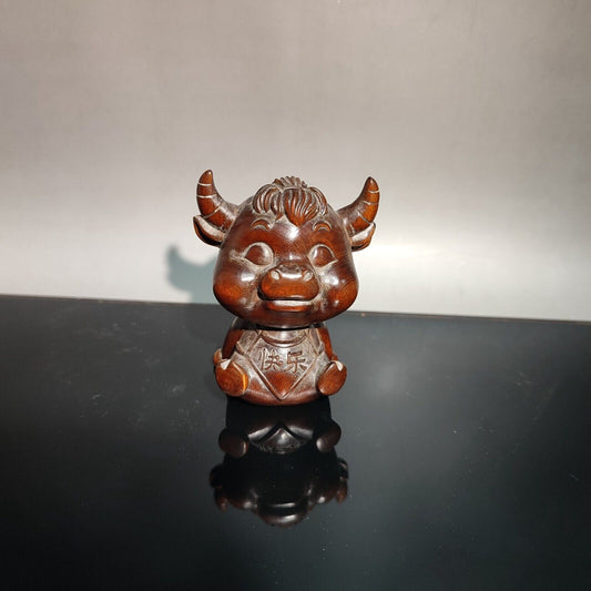 vintage cute ox statue cattle antique asian wood carving decor Room carved