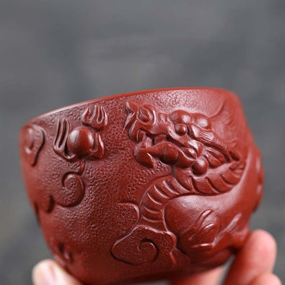 Yixing Zisha Pottery Dahongpao Clay Carved Tea Cup Dragon Carved Master Cup Big