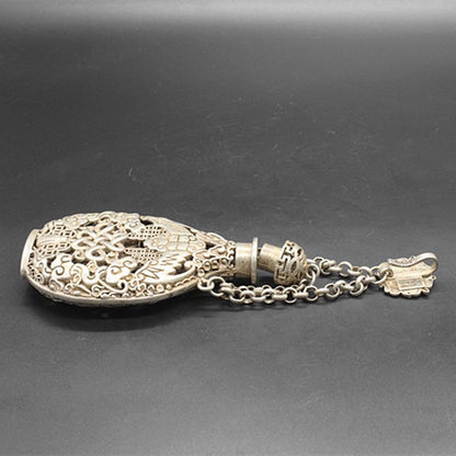 Vintage Chinese Knot Sachet, Silver-Plated Alloy, Antique Pendant