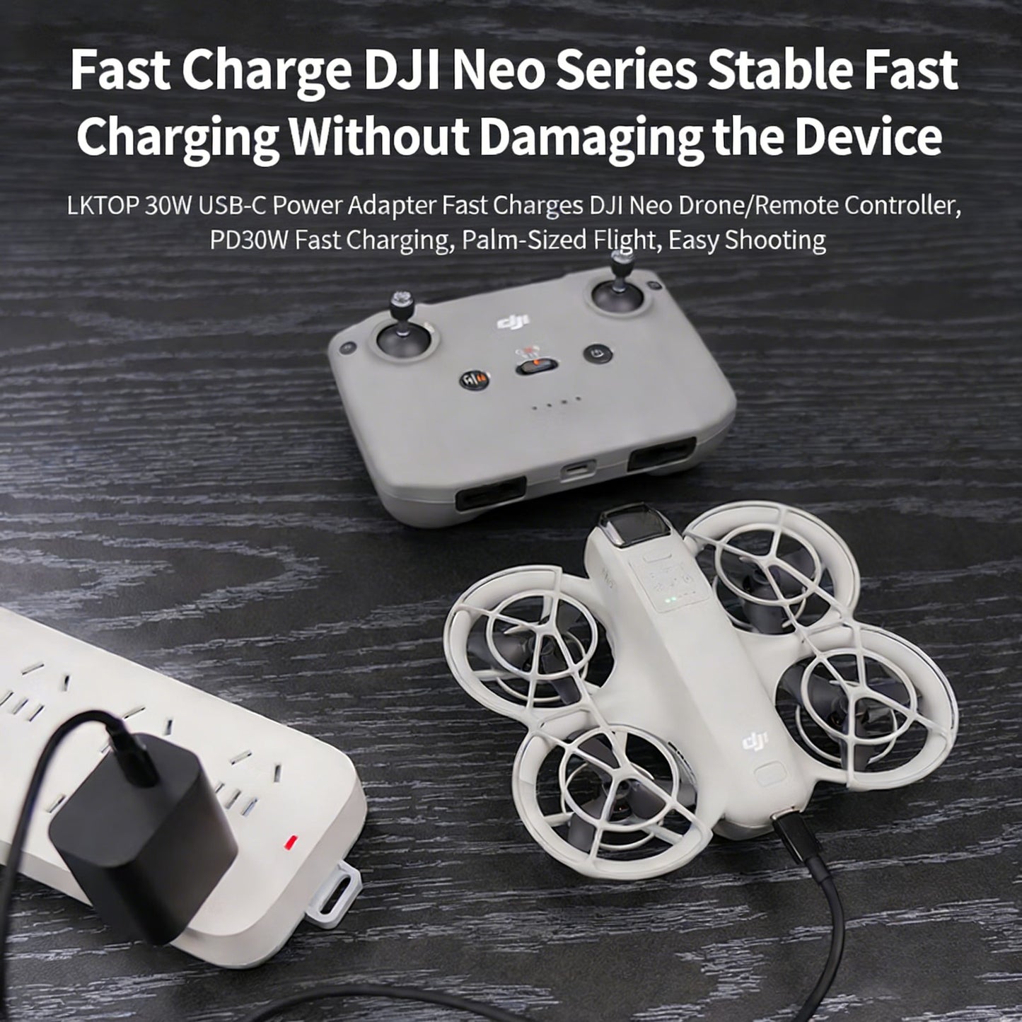 LKTOP 30W USB-C Power Adapter – Fast Charge DJI Mini 4 Pro/Air 3/Osmo & More