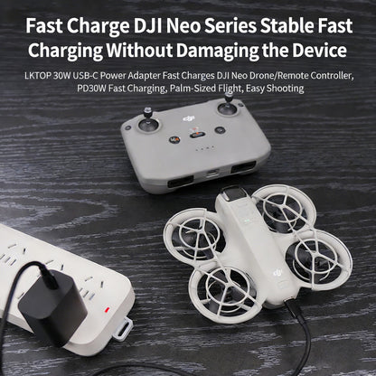 LKTOP 30W USB-C Power Adapter – Fast Charge DJI Mini 4 Pro/Air 3/Osmo & More