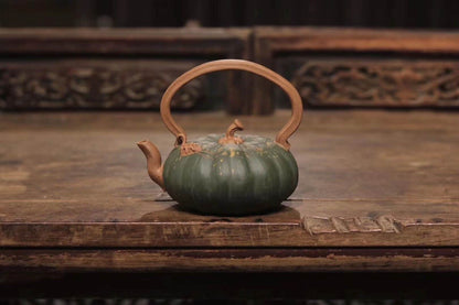 270cc chinese Yixing Handmade Zisha Green clay Teapot Pumpkin TiLiang Hu Tea Pot