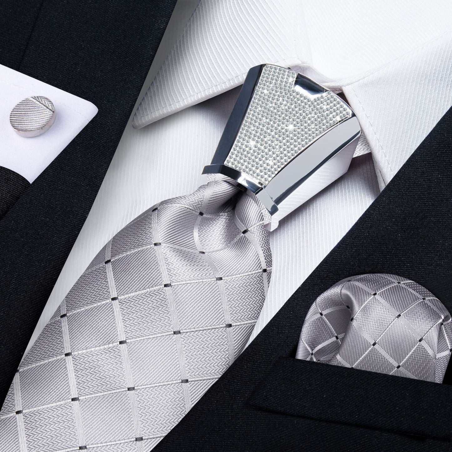 Men Necktie 3Pcs Luxury Striped Ties Cufflinks Pocket Square Wedding Accessories