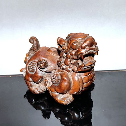 vintage wooden mini small lion figurine wood carving decoration statuette gift