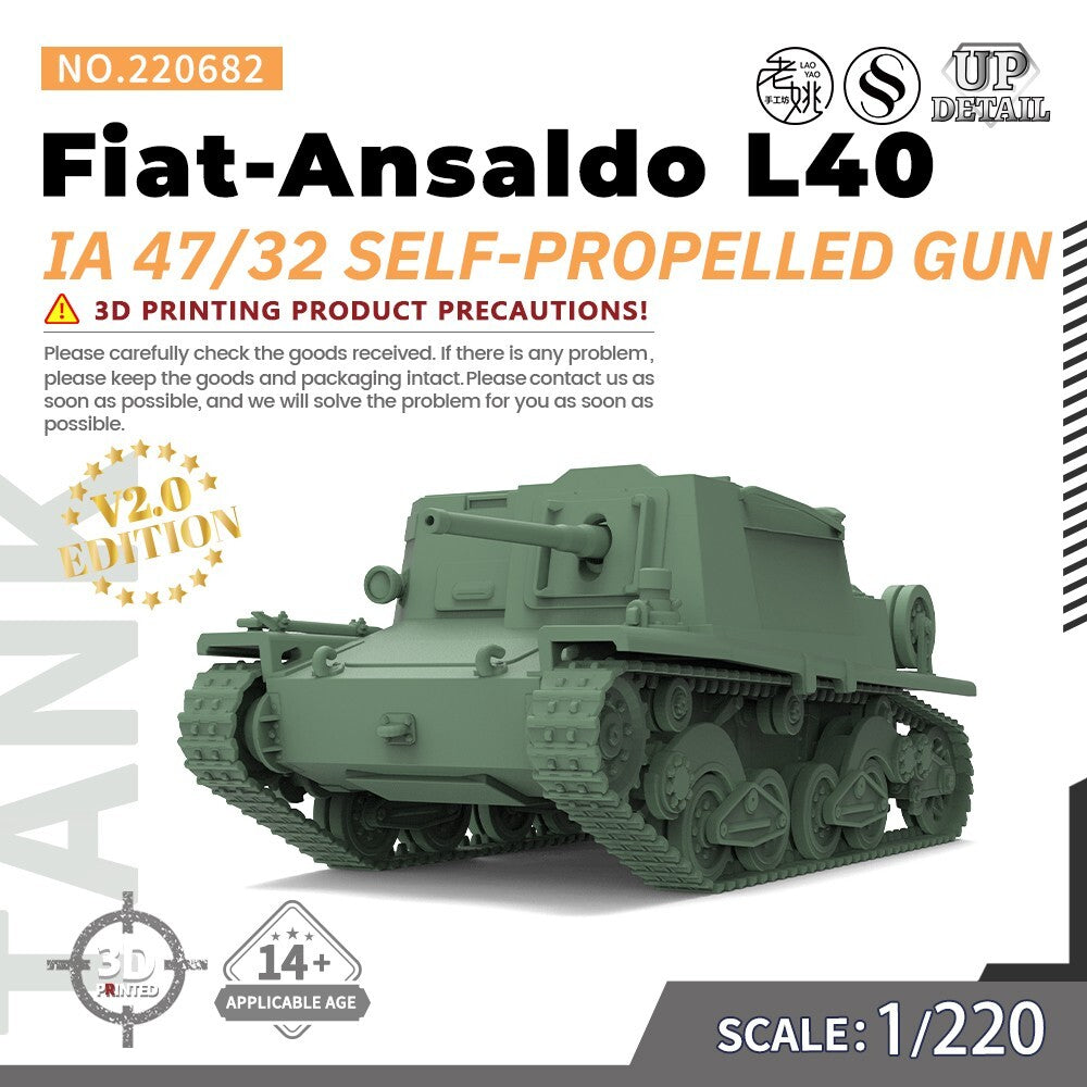 SS220682 1/220 Military Model Kit IA Fiat-Ansaldo L40 47/32 Self-Propelled Gun