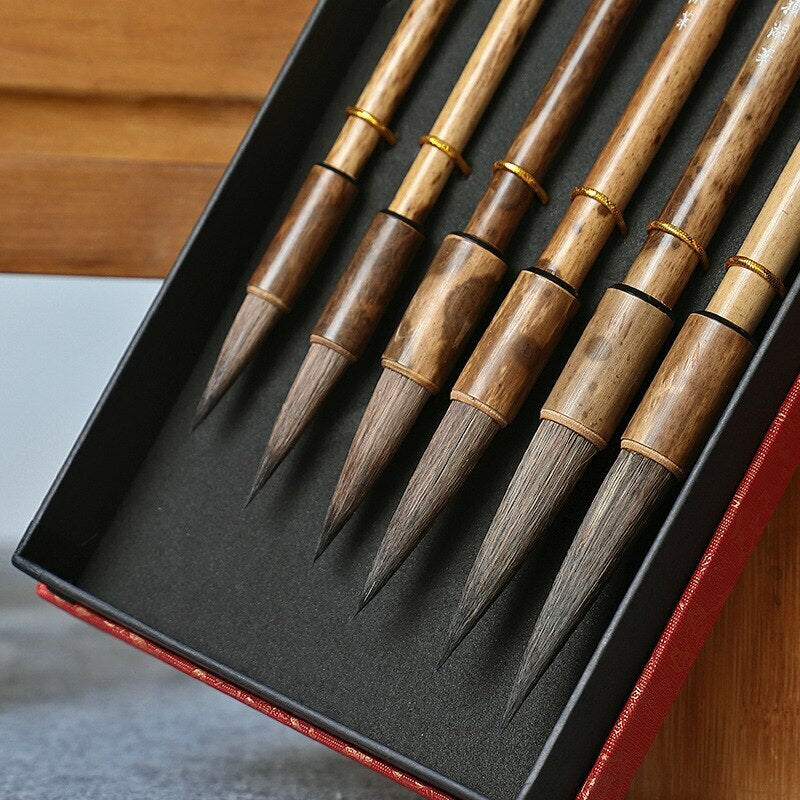 6Pcs/set Chinese Bamboo Calligraphy Rat Whiskers Hair Brush Painting Supplies