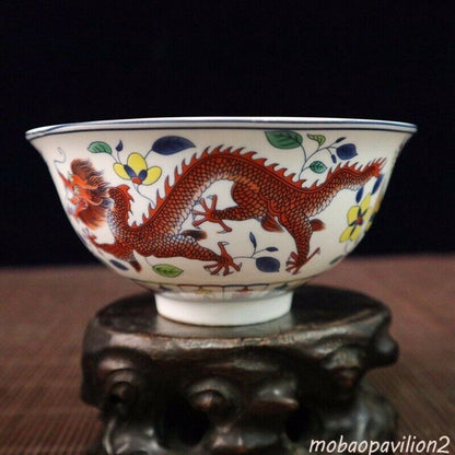 Collected Old Chinese Exquisite Porcelain Color Hand Painted Dragon Phoenix Bowl