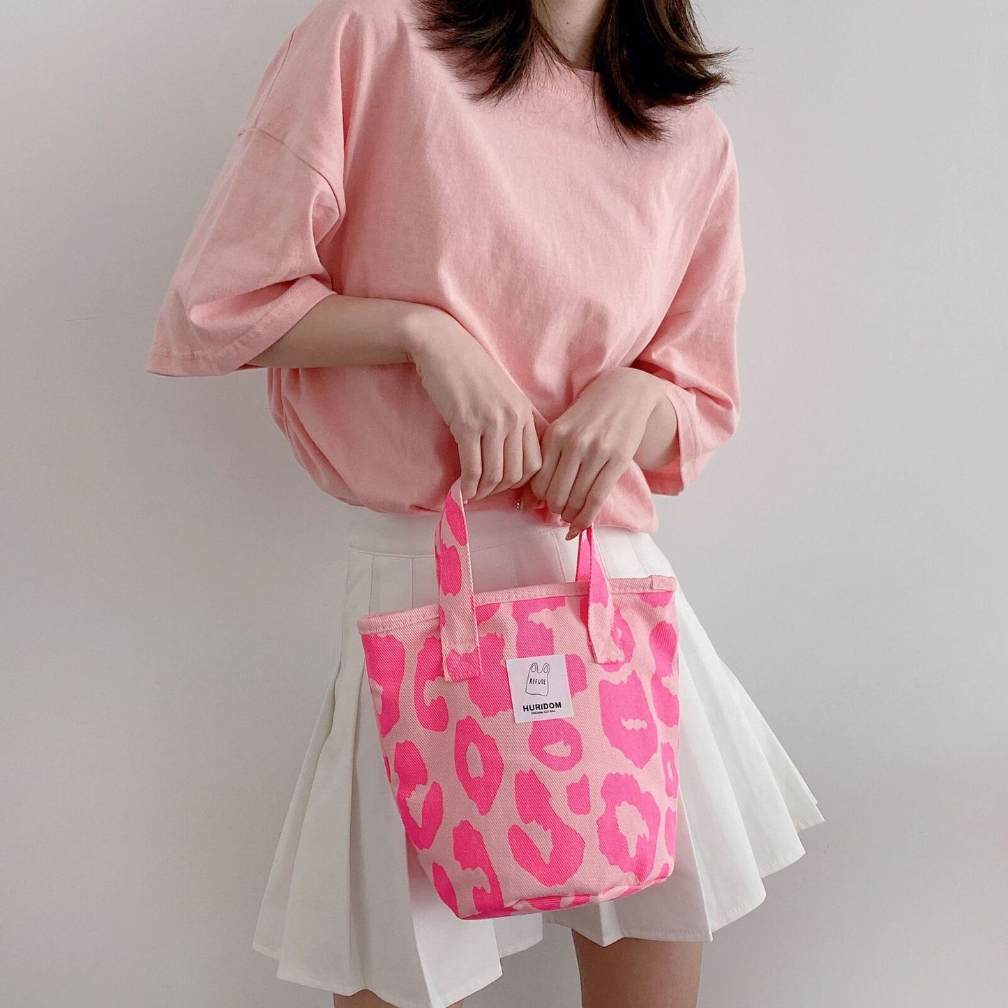 Pink Leopard Shoulder Bag Women's Totes Ladies Canvas Bags Handbag