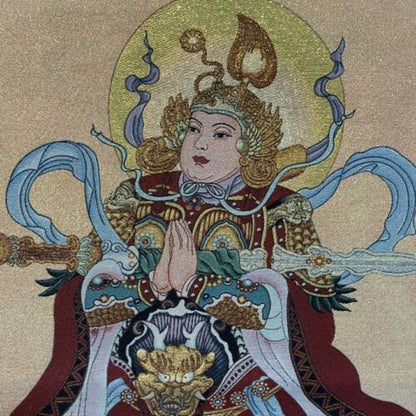 35" Old Chinese Silk Embroidery Painting Thangka Entrance Mural Weituo Buddha
