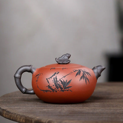 Authentic Yixing Zisha Tea Pot Chinese Character Carved Pot Full Handmade Pots