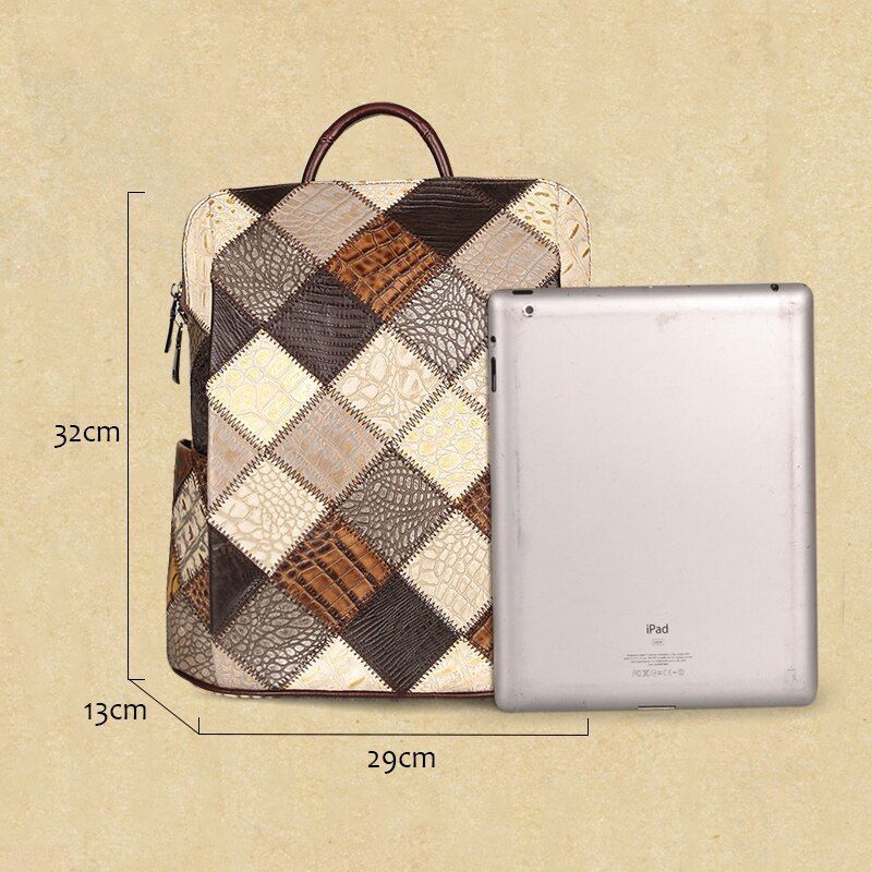 Retro Backpack Genuine Leather Shoulder Bags 12" Travel Bag Patchwork Multicolor