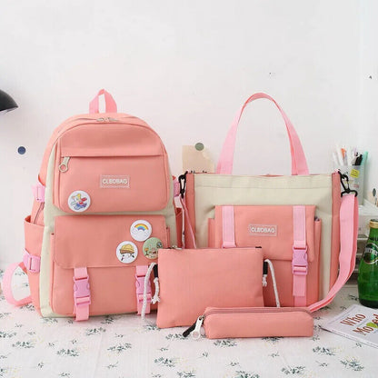 5 Pcs Sets Kids School Backpack Women's Bag Girls Students Bag Rucksack