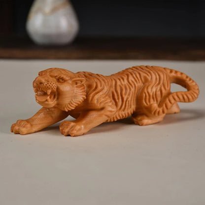 Wood Carving Tiger Sculpture Figurines Chinese Characteristic Office Decoration
