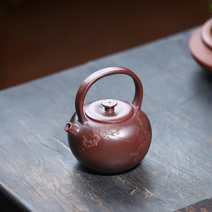Real Yixing Zisha Purple Clay Tea Pot With Certificate Hand Carved Pot & Handle