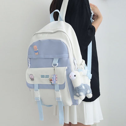 Polyester Oxford Backpack Travel Bag Waterproof Purse 30*12*42 CM Patchwork Pink