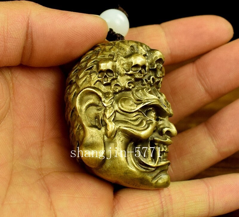 Solid Brass Carved Vidyaraja Figurines Skull Statue Pendant Buddhism Collection