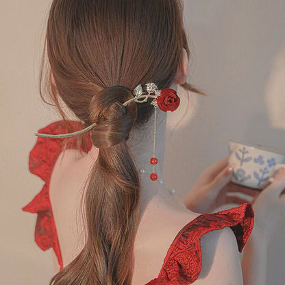 Retro Rose Hairpin For Women Chinese Style Tassel Hair Stick Pins Hair Clips