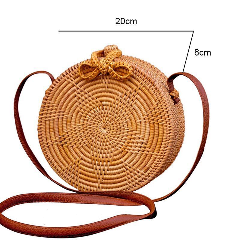 Straw Bags Round Woven Handmade Summer Beach Circle Crossbody Shoulder Bag 1 PC