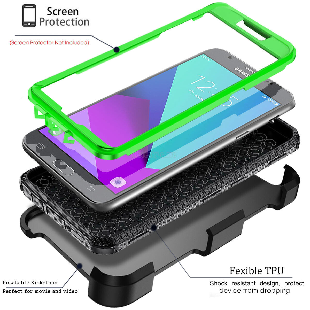 Case For Samsung Galaxy J7 2017 Clip Belt Stand Cover / Tempered Glass Protector