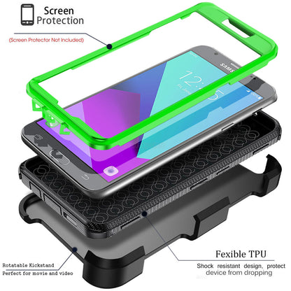 Case For Samsung Galaxy J7 2017 Clip Belt Stand Cover / Tempered Glass Protector