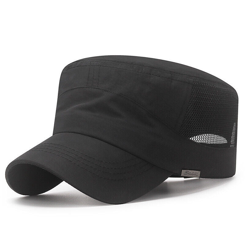 Solid Color Washed Caps Flat Top Hat Sun Protection Breathable Mesh Casual ⊰