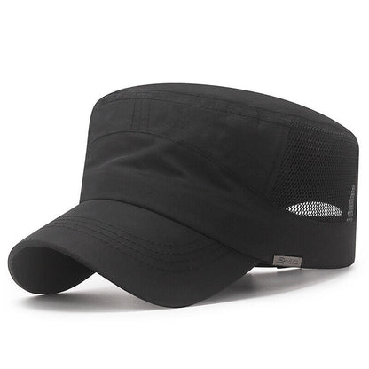 Solid Color Washed Caps Flat Top Hat Sun Protection Breathable Mesh Casual ⊰
