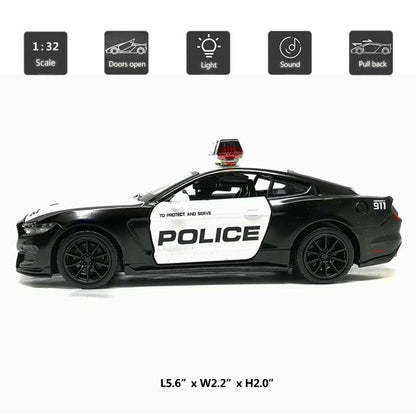 1:32 Ford Mustang Shelby GT350 Model Car Diecast Police Vehicle Toys for Boys
