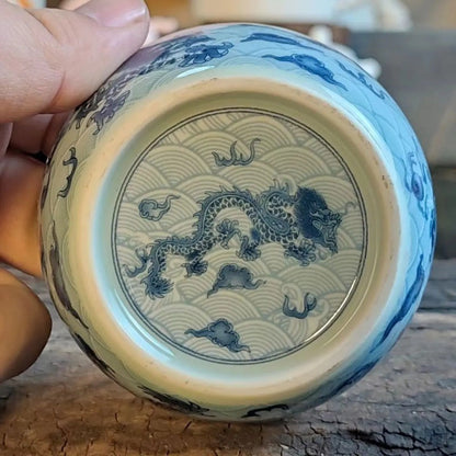 125ML Exquisitely Chinese Retro Blue Glazed Dragon Patterned Porcelain Tea Cups