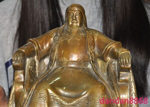8.2'' Old Chinese Superb Bronze Genghis Khan Emperor Ornaments Statue