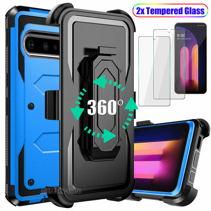 Case For LG V60 ThinQ 5G Clip Belt Stand Rubber Cover / Tempered Glass Protector