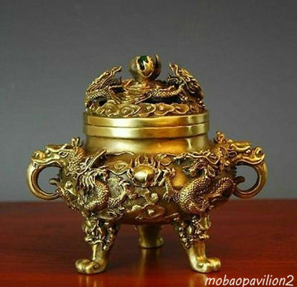Chinese Hua Li Brass Nine Dragons Kowloon Incense Burner Decor Collected