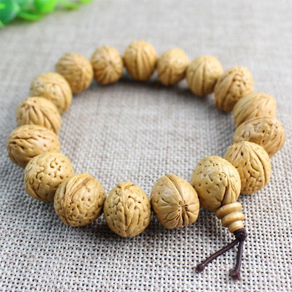 Wild Peach Core Bead Bracelet Brain Pattern Peach Buddhist Mala Prayer Jewelry