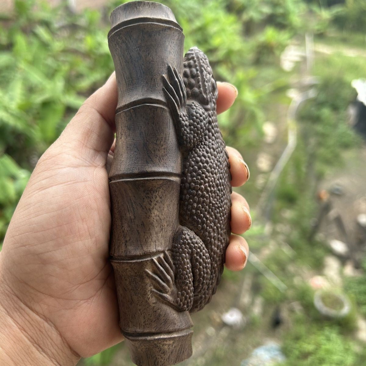 Agarwood Lizard Bamboo Joint Hand Piece 15cm Wenwan Keychain Pendant