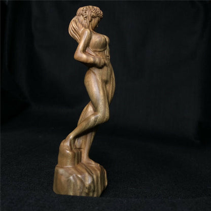 Natural Sandalwood Carved Slim Girl Statue Wood Figure Art Model Sculpture Decor