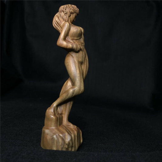 Natural Sandalwood Carved Slim Girl Statue Wood Figure Art Model Sculpture Decor