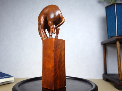 Chinese Natural Boxwood Hand carved Exquisite Horse Seals AE2688