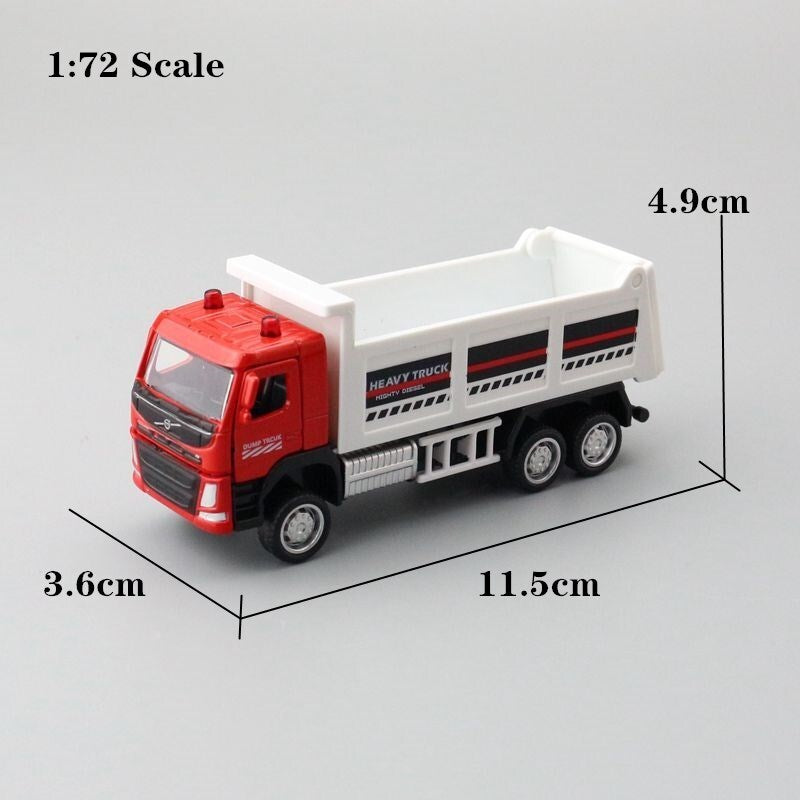 1:72 Diecast Volvo Dump Truck Metal Car Model Toy Pull Back Door Open Gift