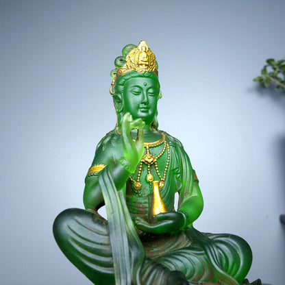Chinese Old Coloured glaze Handmade Exquisite lotus Guanyin Statue