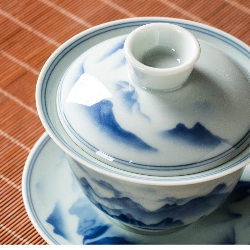 handmade gaiwan under glaze porcelain covered bowl SanCai tureen 150ml coaster