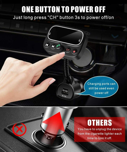 Wireless Bluetooth 5.0 FM Transmitter Radio AUX Adapter USB Car LED Music Player