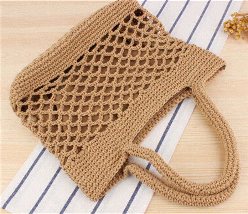 New Portable Foldable Beach Bag for Women Crochet Straw Bag Summer Tote Handbag
